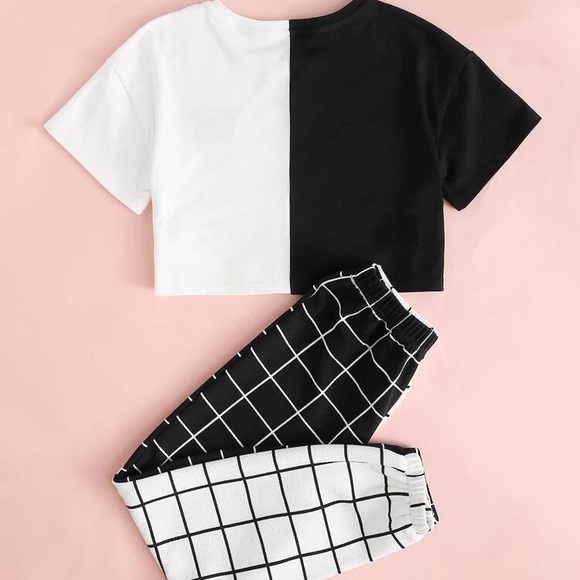 ♥️SOLD♥️SHEIN Girls Two Tone Butterfly Embroidery Top & Grid Pants Set - Picture 2 of 12